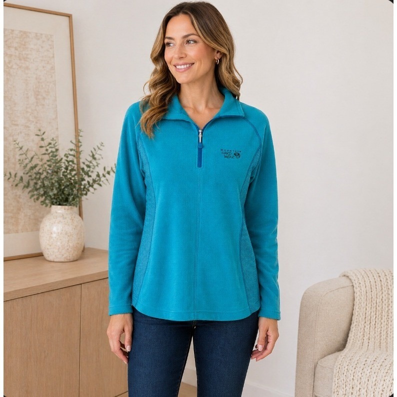 Mountain Hardwear Microchill Fleece Jacket Womens Medium Blue 1/4 Zip Pullover